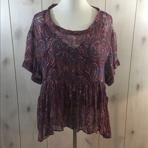 Free People Plum Say You Will Paisley Shirt Size L