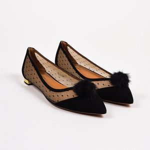 NEW Aquazzura Black Baby Zarina Flats Leather 7.5