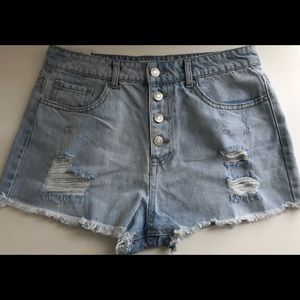 High Waisted Distressed Denim Shorts
