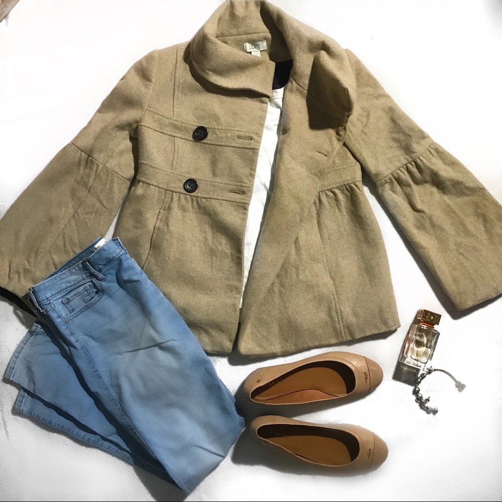 Ann Taylor Womens Loft Belle Sleeved Tan Jacket