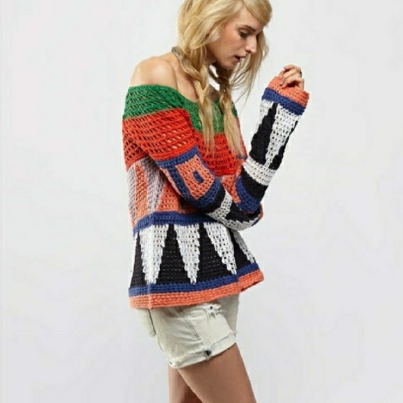 Free People Sweaters - Free People Modern Art Crochet Sweater Top