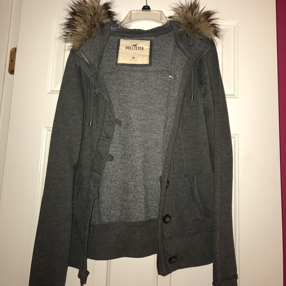 Hollister sweatshirt/jacket with fuzzy hood