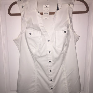 🆕 Express White Vneck ButtonUp Sleeveless Blouse