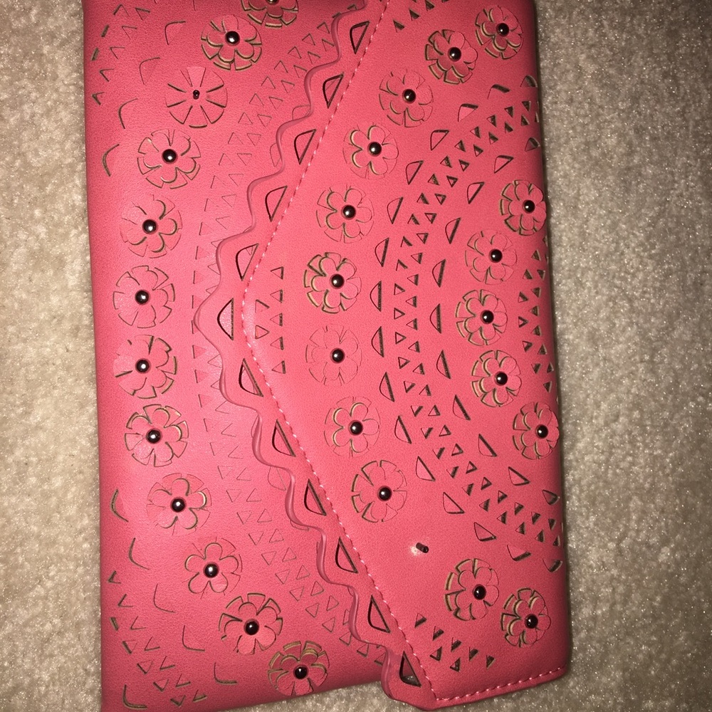 Coral pink floral clutch crossbody