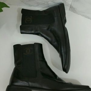 Classic Chanel black leather bootie size  6