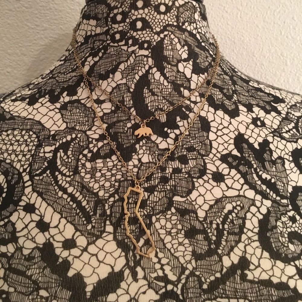 Gold California state and bear necklace!