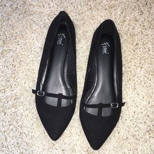 Black suede pointed toe comfort flats