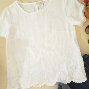 SALE J.CREW White Linen Scalloped Embroider Top O