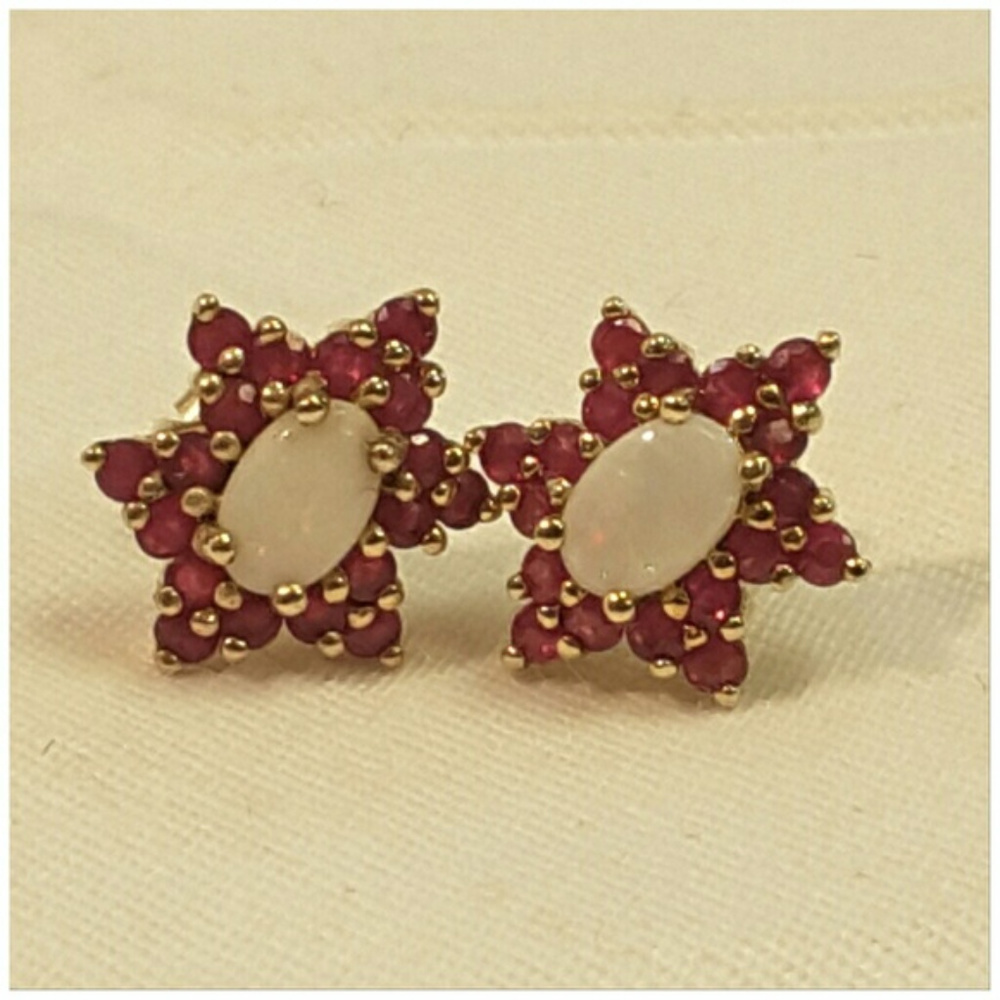 OPAL and RUBY Earrings set in 10k Yellow Gold