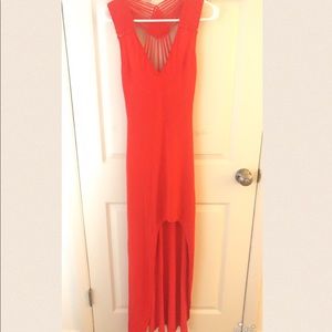 Bright red high-low Bebe maxi dress