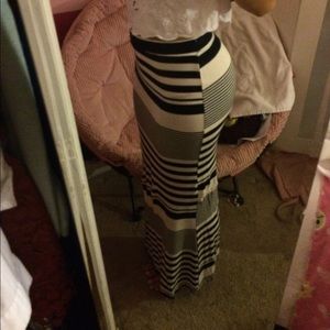 Navy and white striped maxi skirt