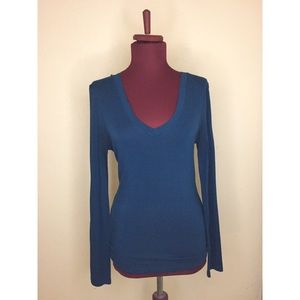 CUTE TEAL V-NECK LONG SLEEVED BLOUSE