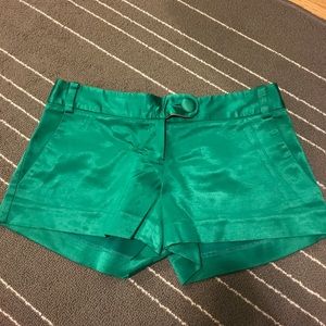 Green satin shorts