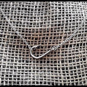Sideways fish hook necklace