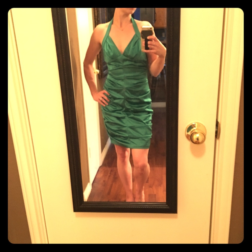 BCBG Emerald Green Satin Halter Cocktail dress