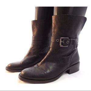 Coach JESIKA Black Leather Midcalf Buckle Boots