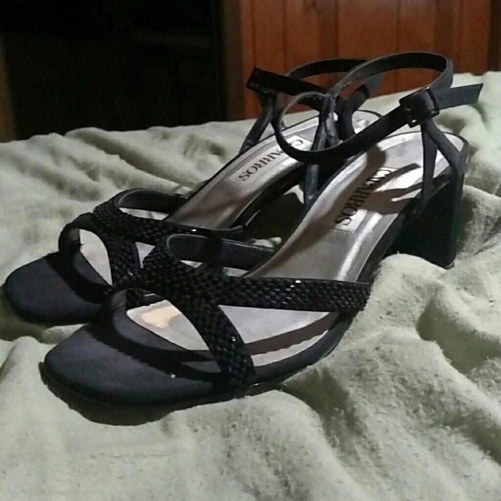 Black Caparros Brand strappy black heels w/ beads