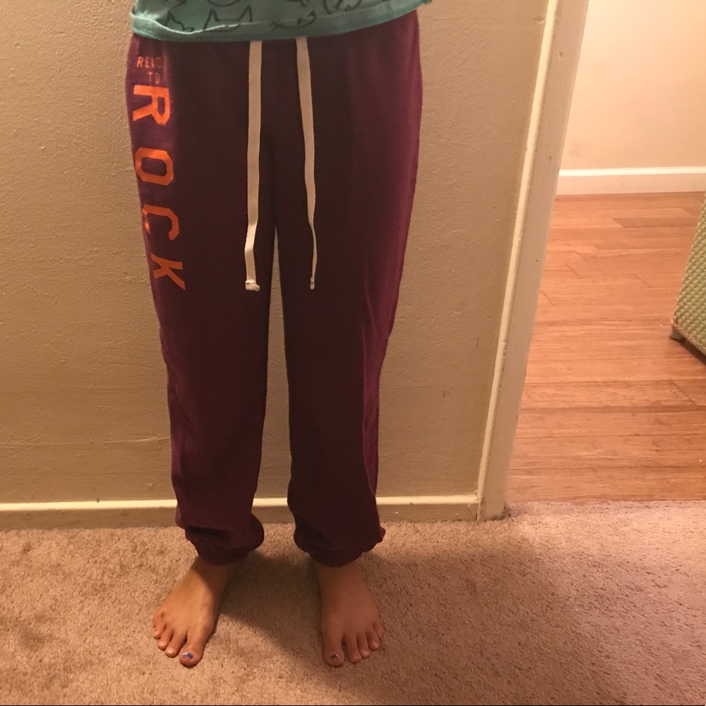 Girls maroon sweat pants " ready to rock"