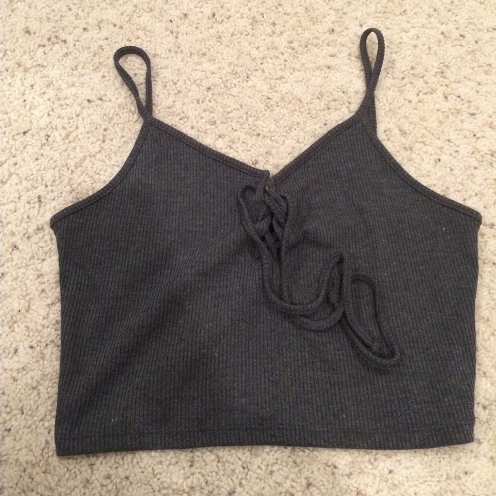Gray lace up tank