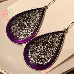 Paisley Purple and Antiqued Silver Earrings