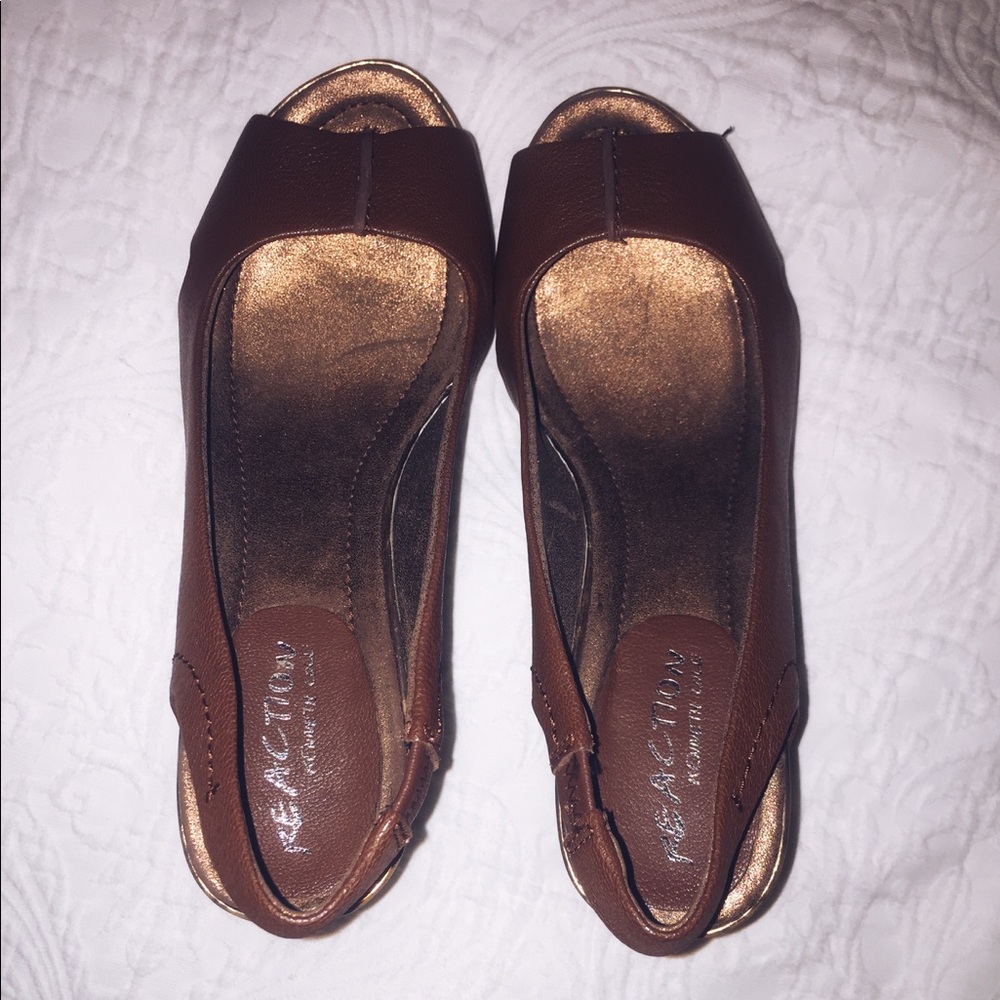 Gold and brown metallic wedges!!