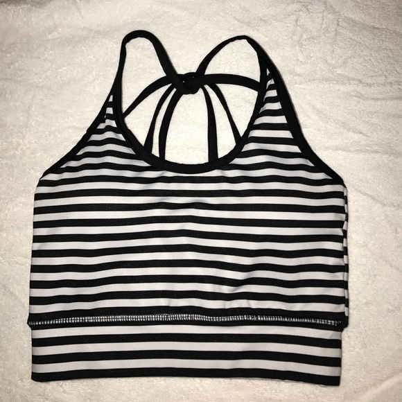 Long sports bra with black and white stripes - Picture 1 of 2