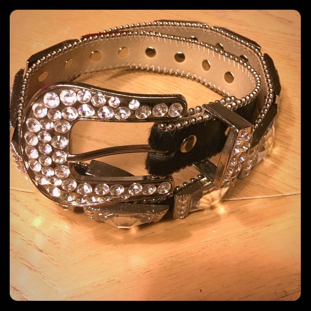 BB Simon hand made Italian leather Swarovski belt.