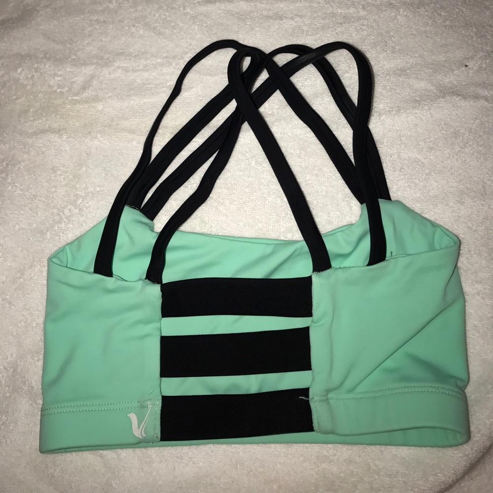 Seafoam sports bra with black straps