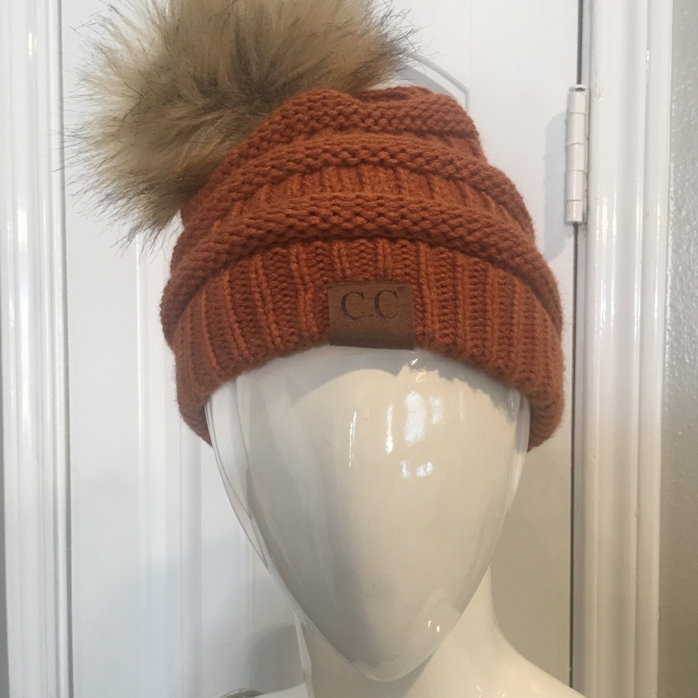 C.C Soft Stretch Pom Pom Knit Beanie Hat