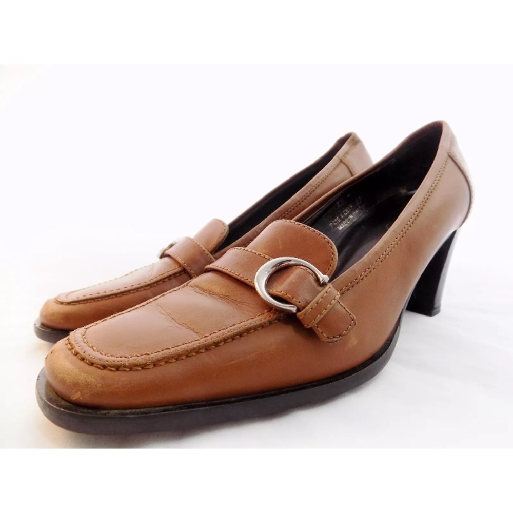 Coach KEELY Cognac Brown Leather Loafer Heels