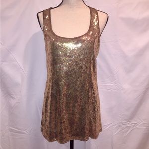 INC Bronze Sequin Long Tank with Razorback EUC