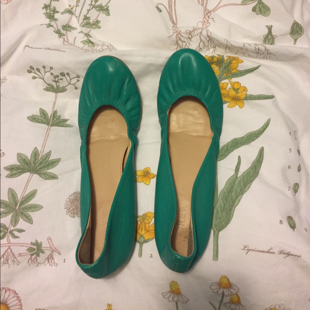 J crew leather flats, turquoise, size 9