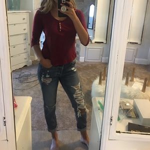 🔥shirt 3/4 sleeve Reddish maroon shirt