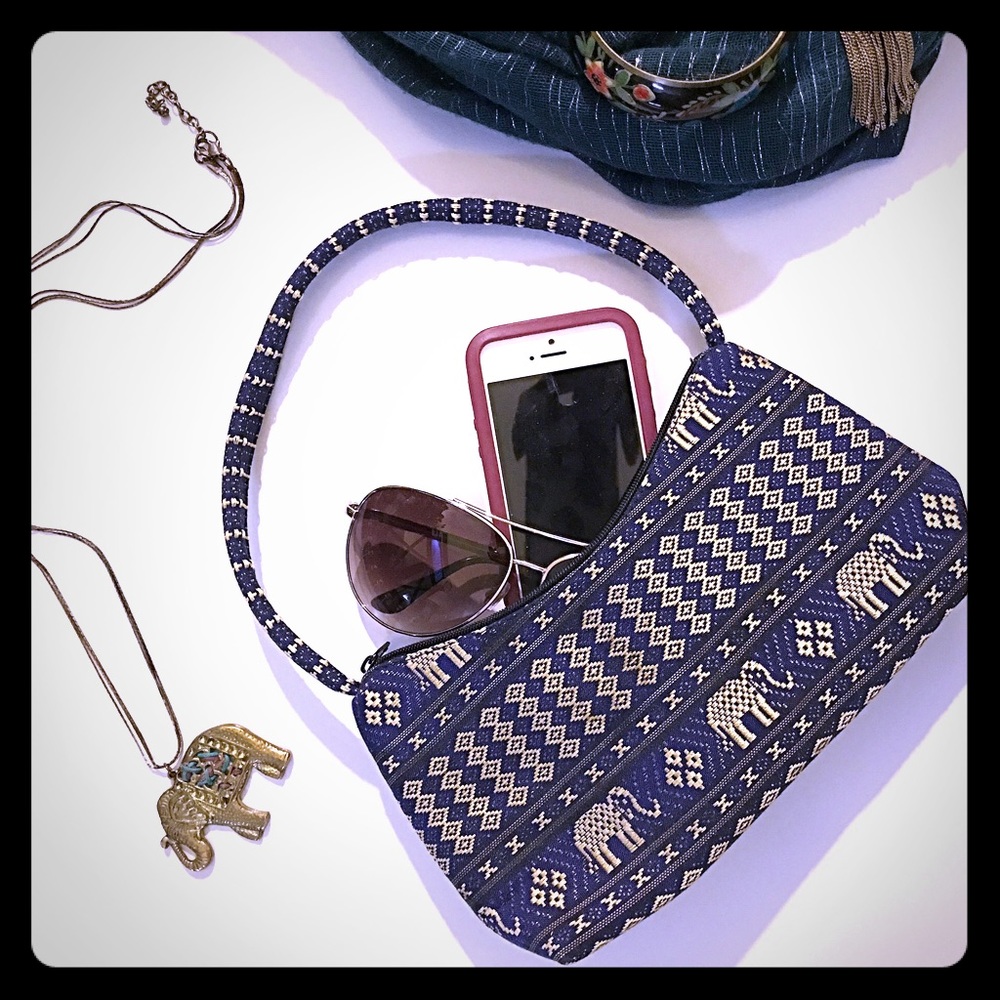 Navy/Gold Elephant Motif Purse