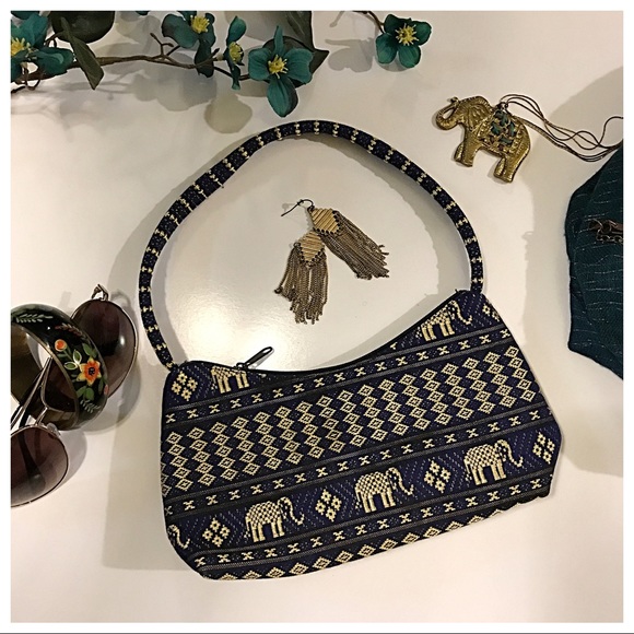 Navy/Gold Elephant Motif Purse - Picture 4 of 8