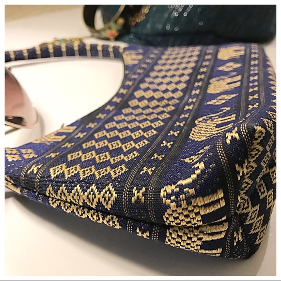 Navy/Gold Elephant Motif Purse - Picture 2 of 8