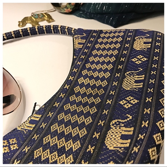 Navy/Gold Elephant Motif Purse - Picture 5 of 8