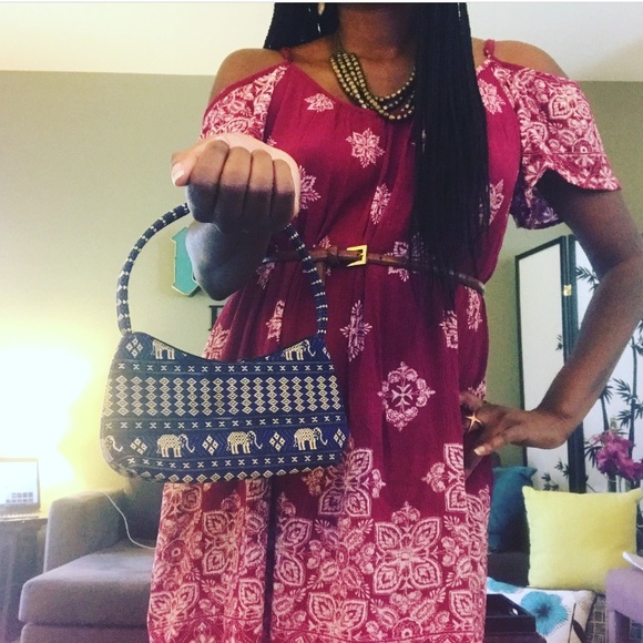 Navy/Gold Elephant Motif Purse - Picture 6 of 8