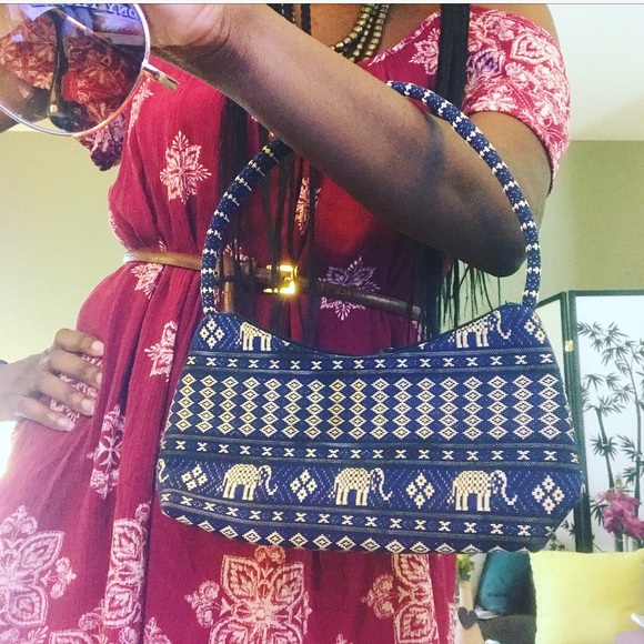 Navy/Gold Elephant Motif Purse - Picture 8 of 8