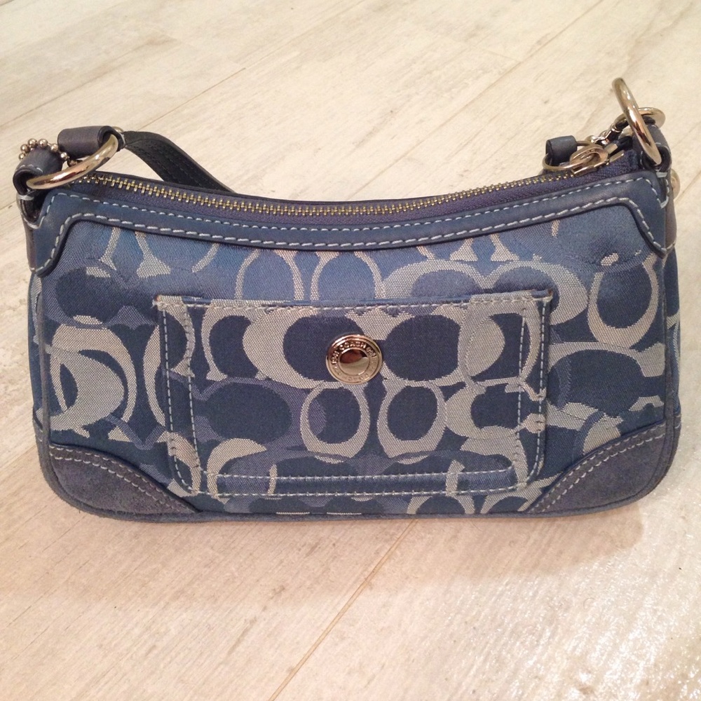 Coach Signature Blue cloth and suede bottom purse