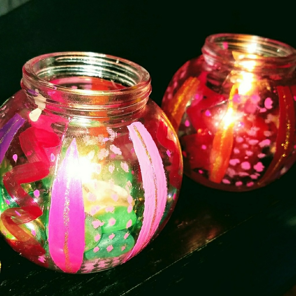 hand painted glass jars