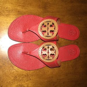 Tory Burch Red & brown leather Louisa Thong Sandal