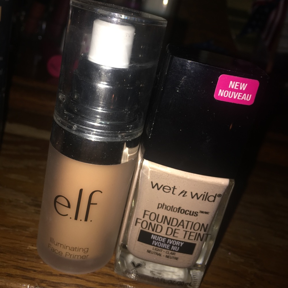 Elf illuminating primer & wet n' wild foundation