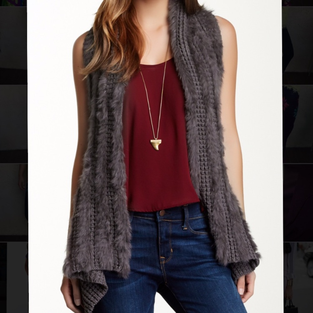 Vintage Concept Ribbed Knit Genuine Rabbit FurVest