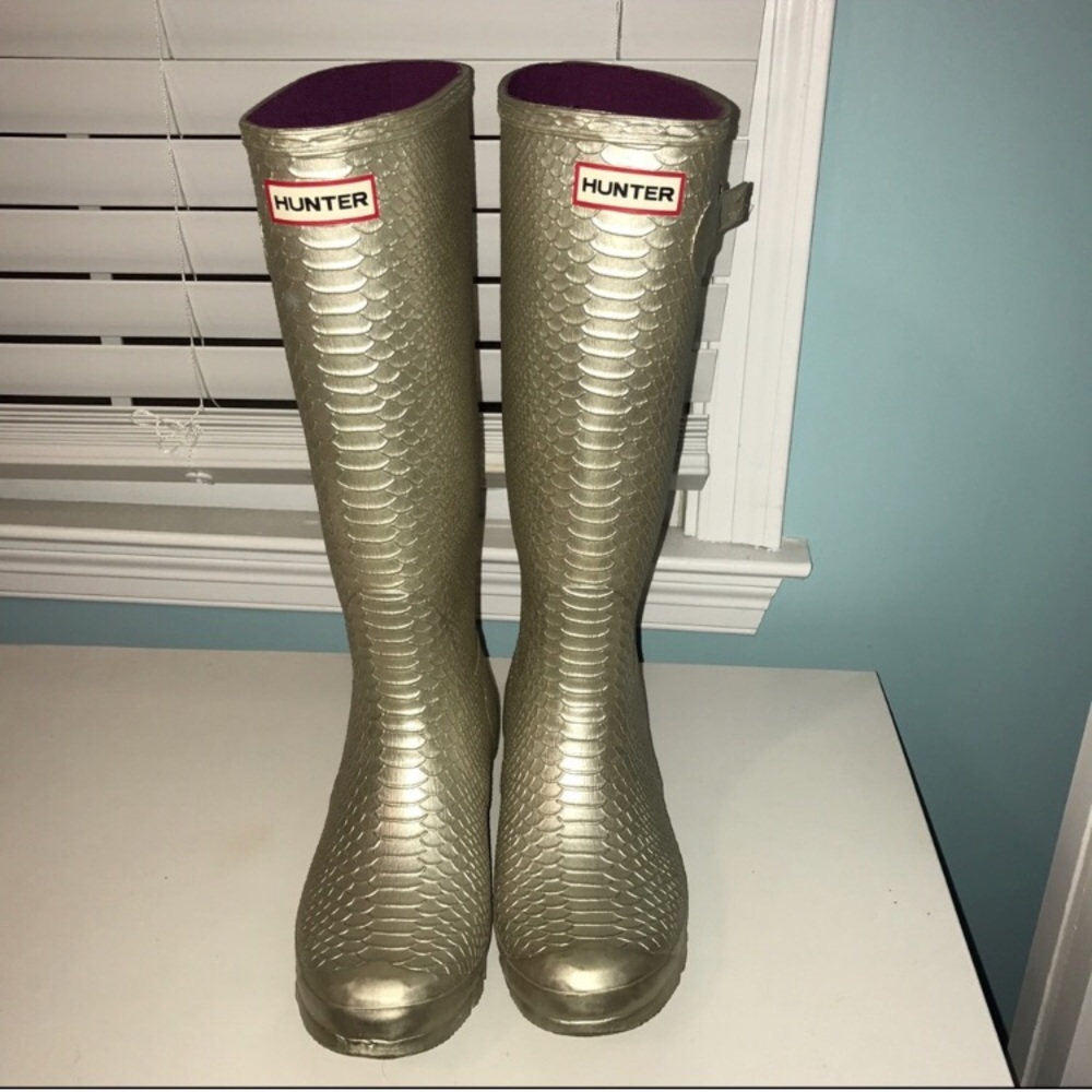 Silver tall hunter boots