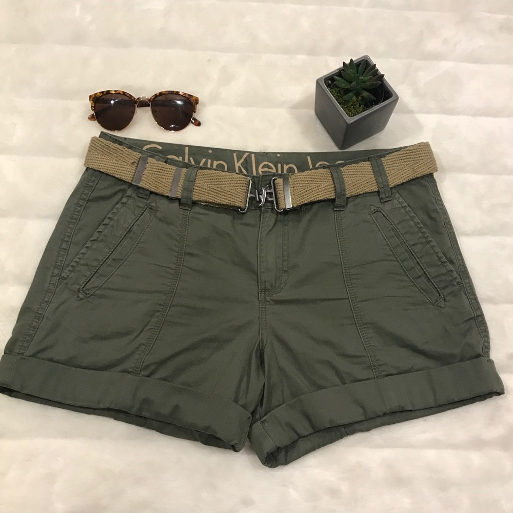 Calvin Klein Jeans Green Cargo Shorts w/belt Sz 6