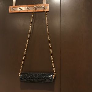 Vintage black patent leathertte umbrella bag