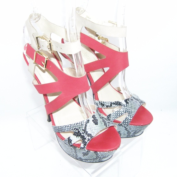 ShoeDazzle Shoes - Shoedazzle 'Tarja' peep toe snake print buckle str