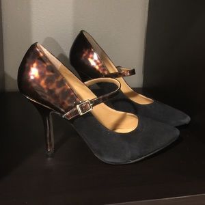 Nine West Black Suede & Tortoise Pointy Mary Janes