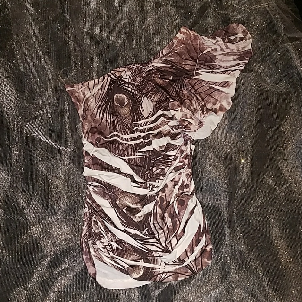 One shoulder peacock blouse